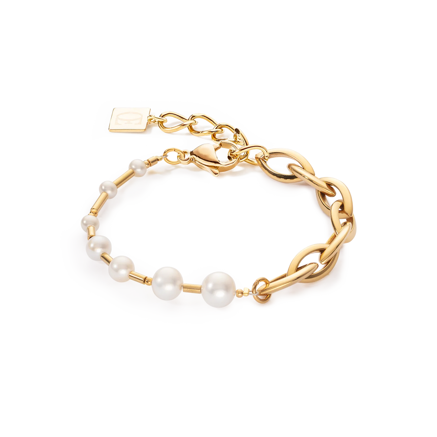 Armbånd Ferskvannsperler & Chunky Chain Navette Multiwear hvitt gull 1110301416