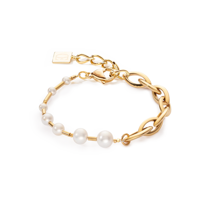 Armbånd Ferskvannsperler & Chunky Chain Navette Multiwear hvitt gull 1110301416