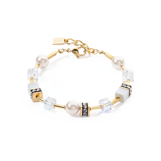 GeoCUBE® Iconic Pearl Mix armbånd gull-hvit 4081301416