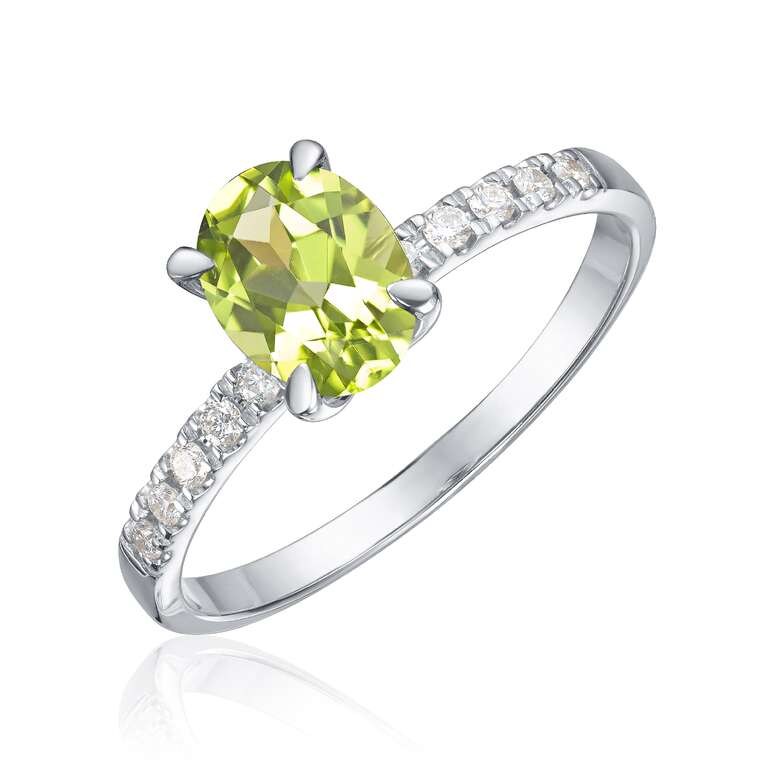 Ring i hvitt gull med 0,12ct WSI og Peridot oval midtstein Artikkelnr: 57414