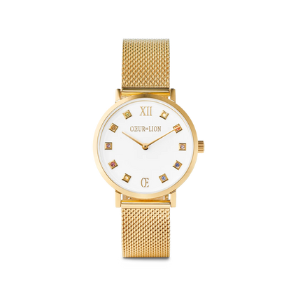 Watch Round Brilliant White Milanese Stainless Steel Gold 7612701614