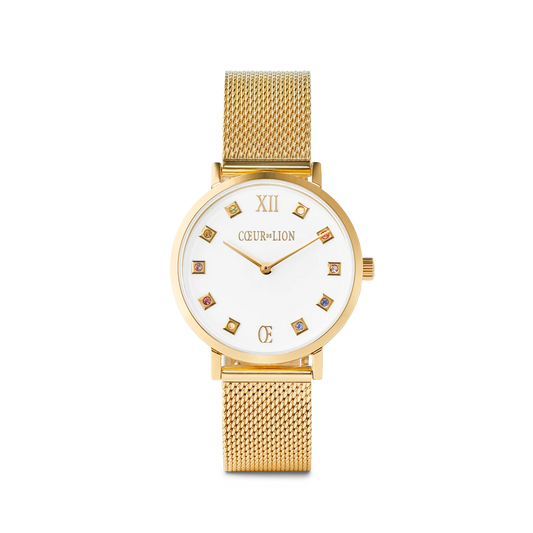 Watch Round Brilliant White Milanese Stainless Steel Gold 7612701614