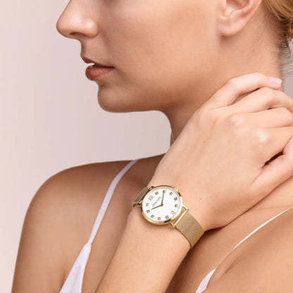 Watch Round Brilliant White Milanese Stainless Steel Gold 7612701614