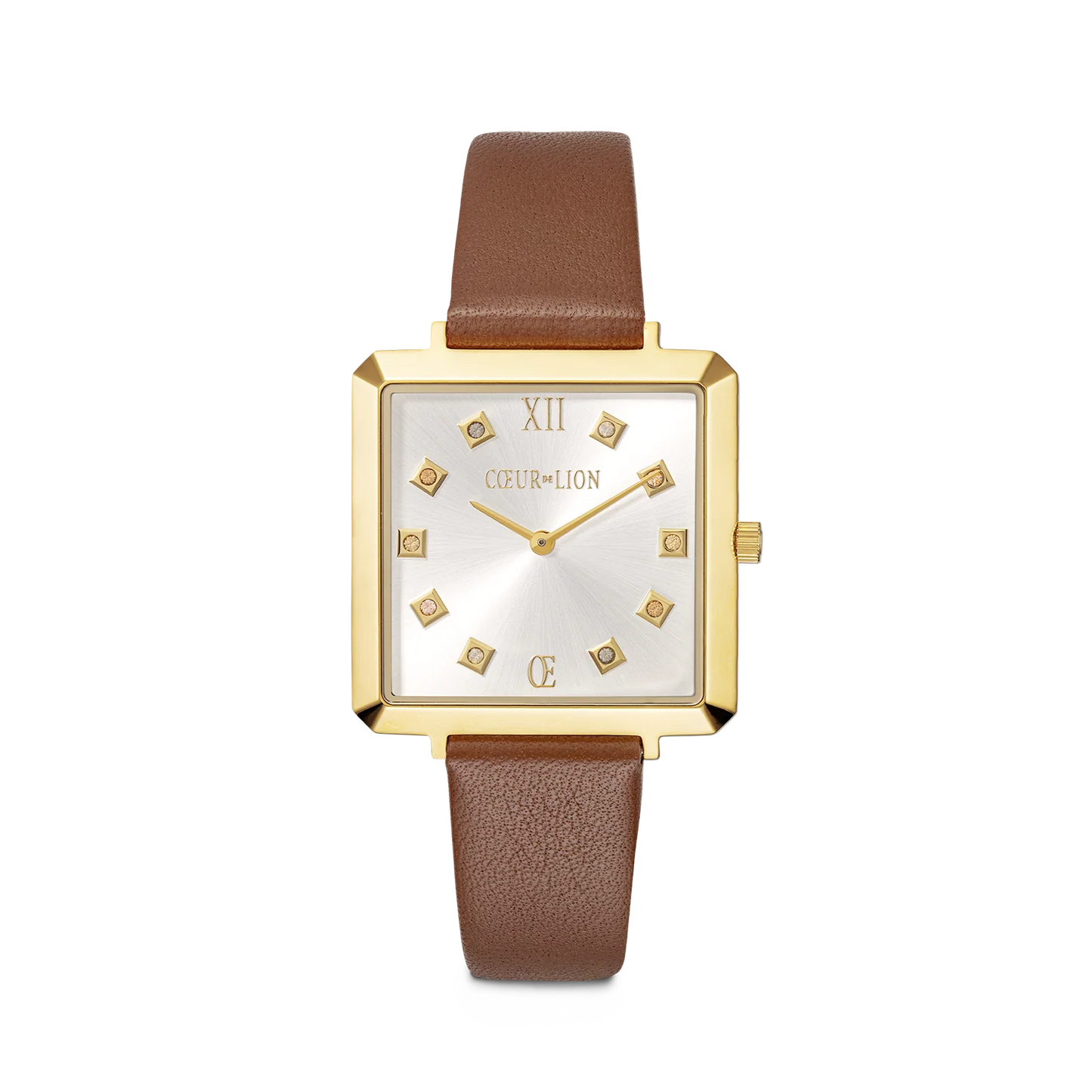 Watch Iconic Square Gold White Sunray Bracelet Leather Classy Brown 7632711116