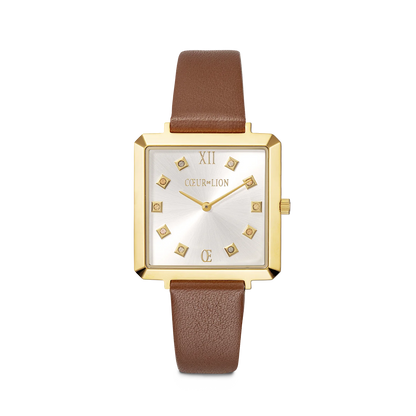 Watch Iconic Square Gold White Sunray Bracelet Leather Classy Brown 7632711116