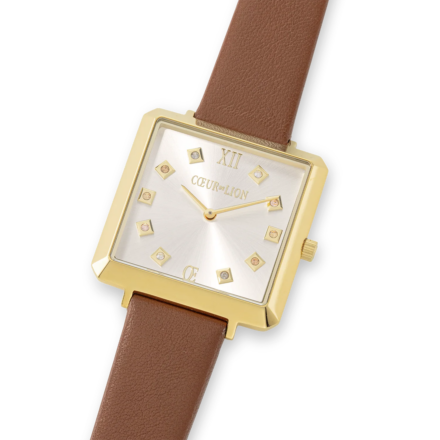 Watch Iconic Square Gold White Sunray Bracelet Leather Classy Brown 7632711116