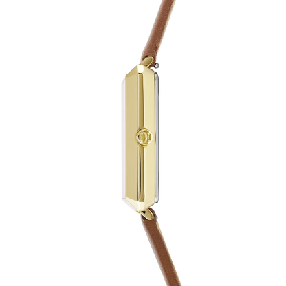 Watch Iconic Square Gold White Sunray Bracelet Leather Classy Brown 7632711116