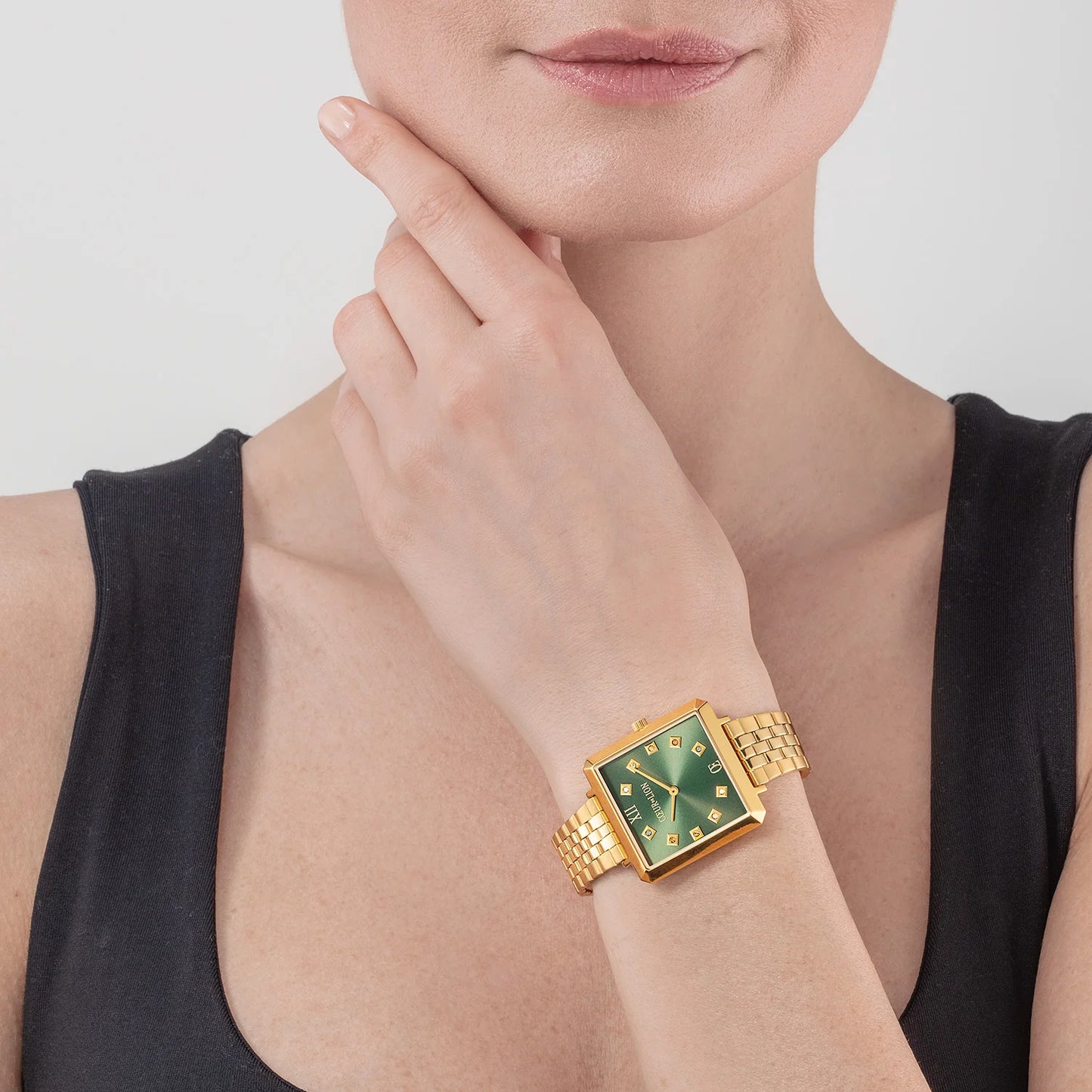 Watch Iconic Square Glamorous Green Stainless Steel Gold 7632731605