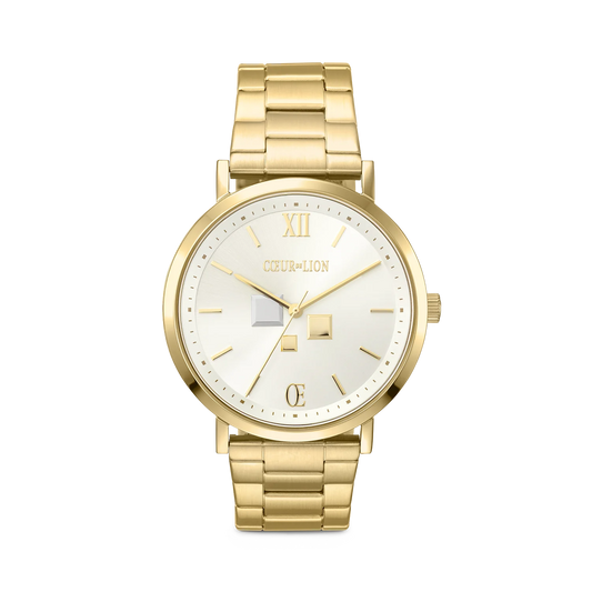 Watch Round Statement White Sunray Stainless Steel Frosted Gold 7642731614