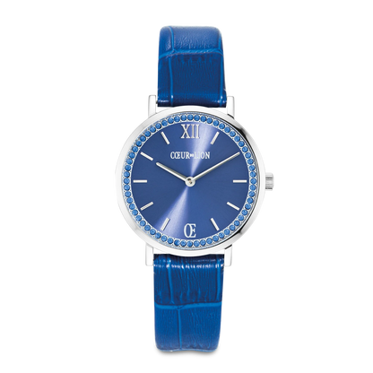 Watch Round Sparkling Sunray Bracelet Leather Royal Blue 7650710707