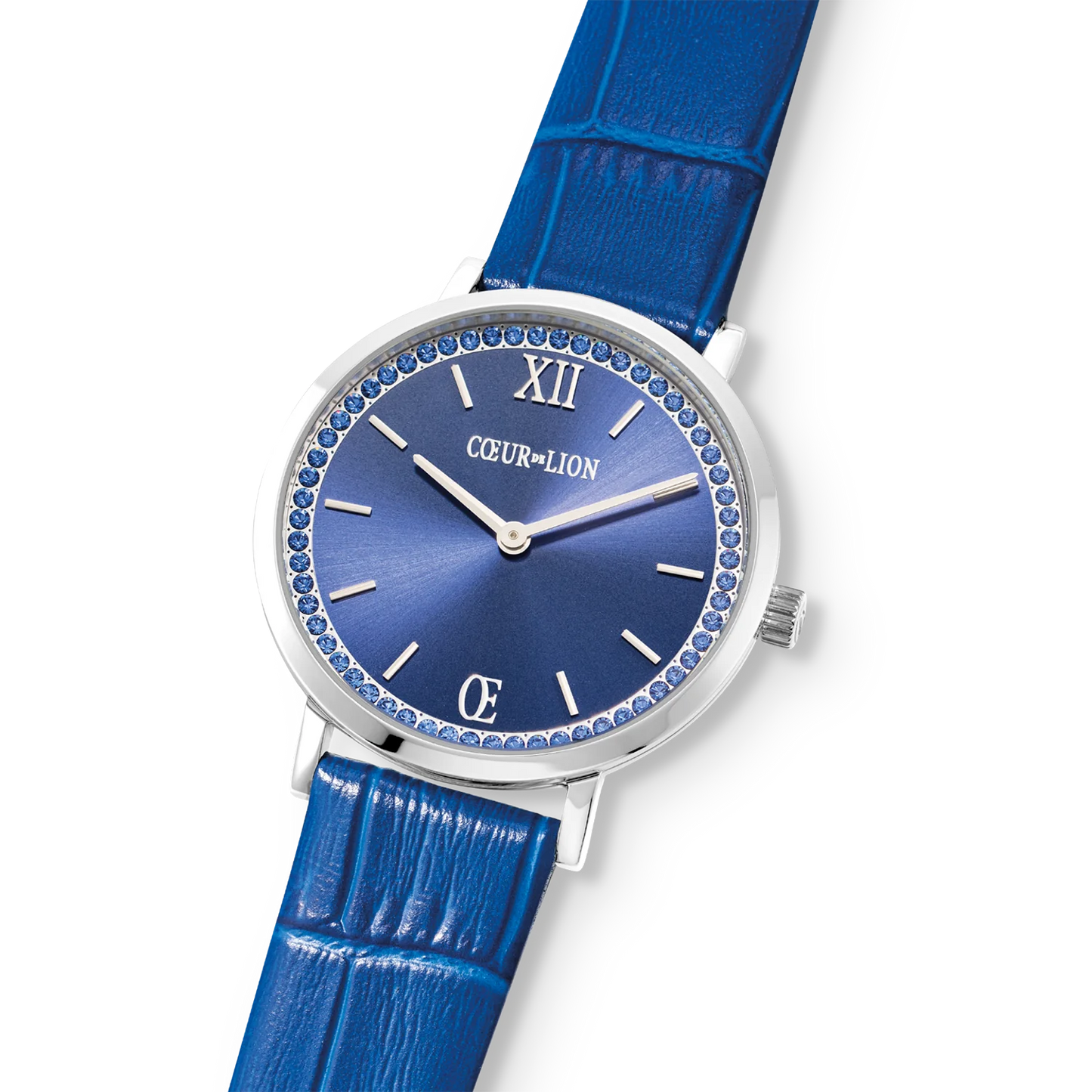 Watch Round Sparkling Sunray Bracelet Leather Royal Blue 7650710707