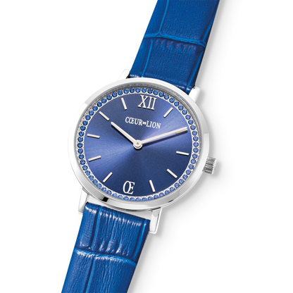 Watch Round Sparkling Sunray Bracelet Leather Royal Blue 7650710707