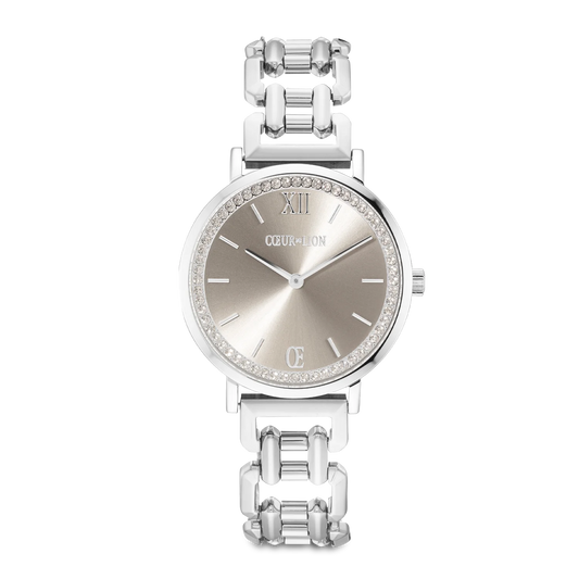 Watch Round Sparkling Graceful Greige Statement Silver 7650741717