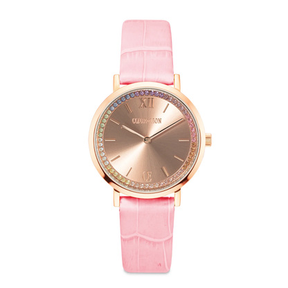 Watch Round Pastel Lovers Rose Gold Bracelet Leather Pink 7651711910