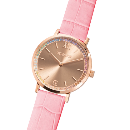 Watch Round Pastel Lovers Rose Gold Bracelet Leather Pink 7651711910