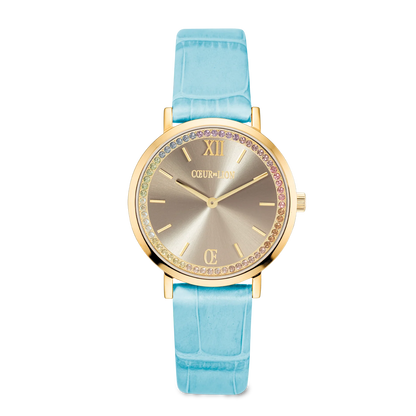 Watch Round Pastel Lovers Gold Bracelet Leather Blue 7652710710