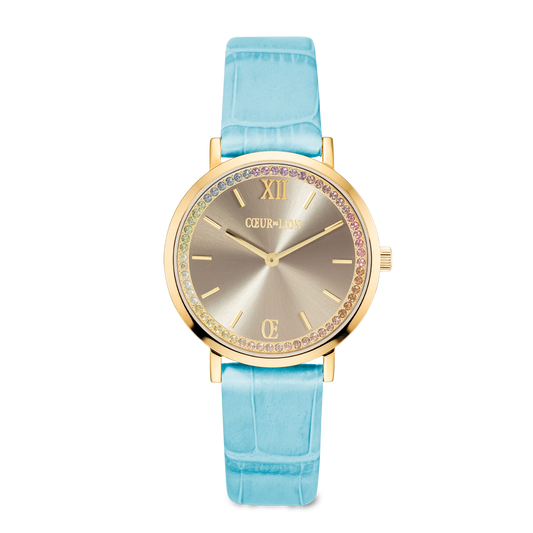 Watch Round Pastel Lovers Gold Bracelet Leather Blue 7652710710