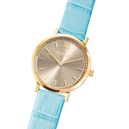 Watch Round Pastel Lovers Gold Bracelet Leather Blue 7652710710