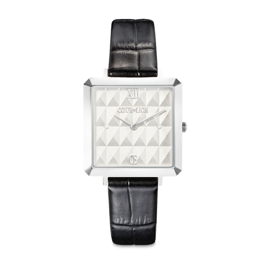 Watch Iconic Cube Spikes Silver Bracelet Leather Black 7660711317