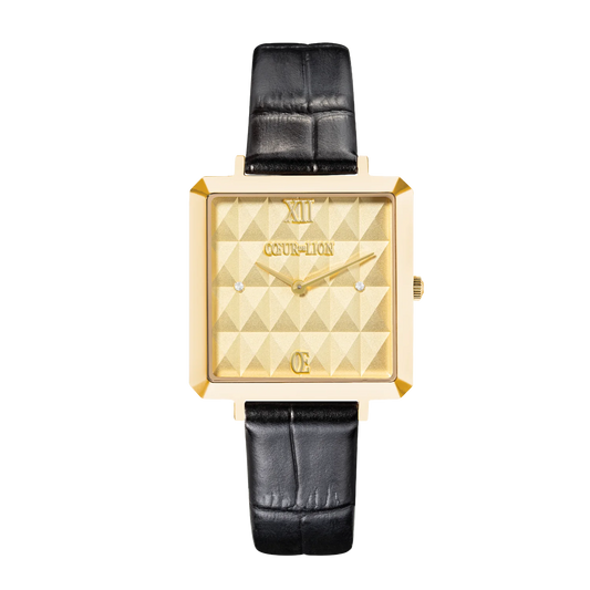 Watch Iconic Cube Spikes Gold Bracelet Leather Black 7662711316